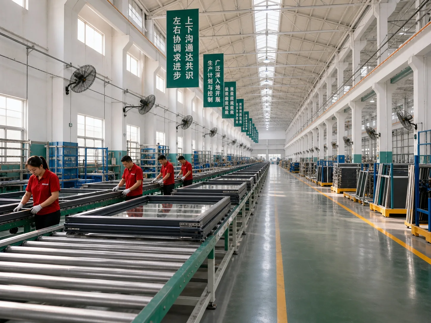 Aoslon production line — window assembly and roller conveyors