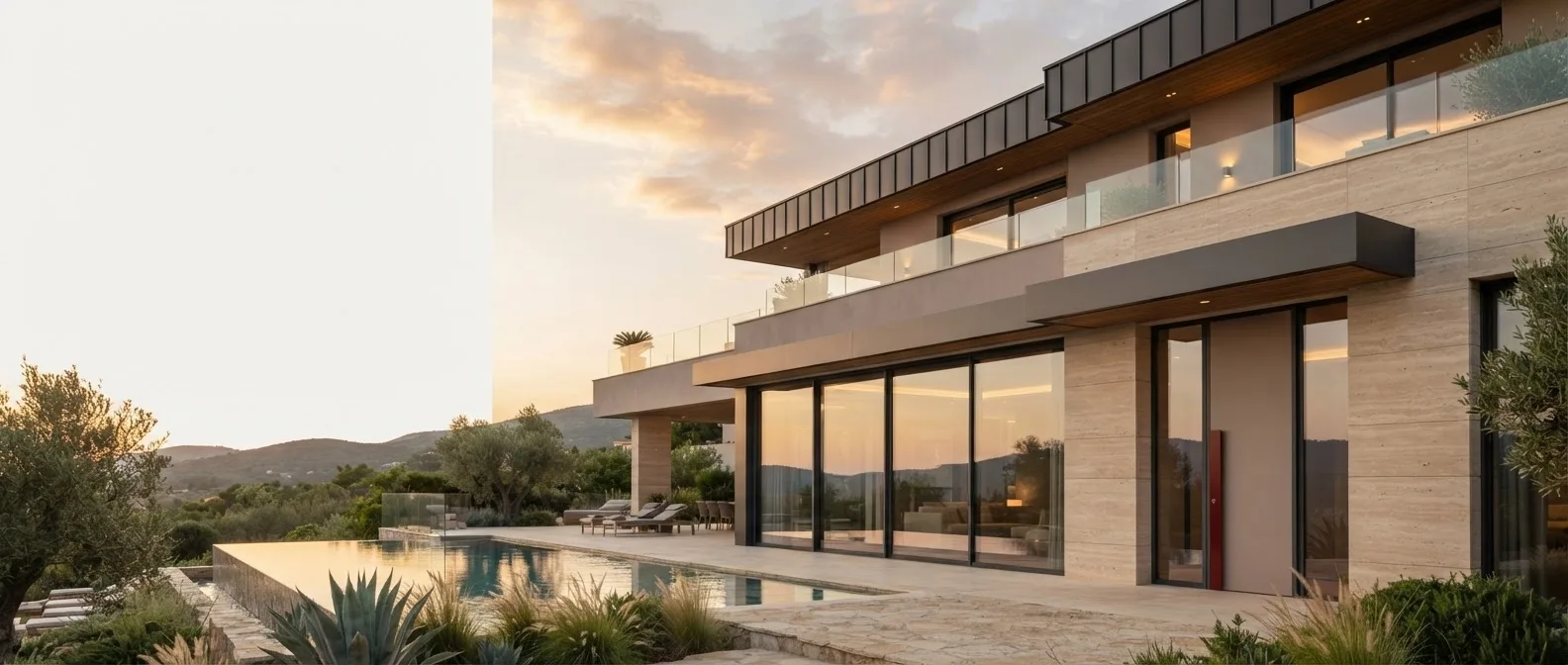 Aoslon aluminum windows and glass facade on a modern villa project